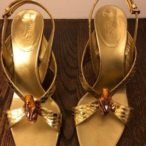 Gucci Gold Snakeskin Sandles Women's